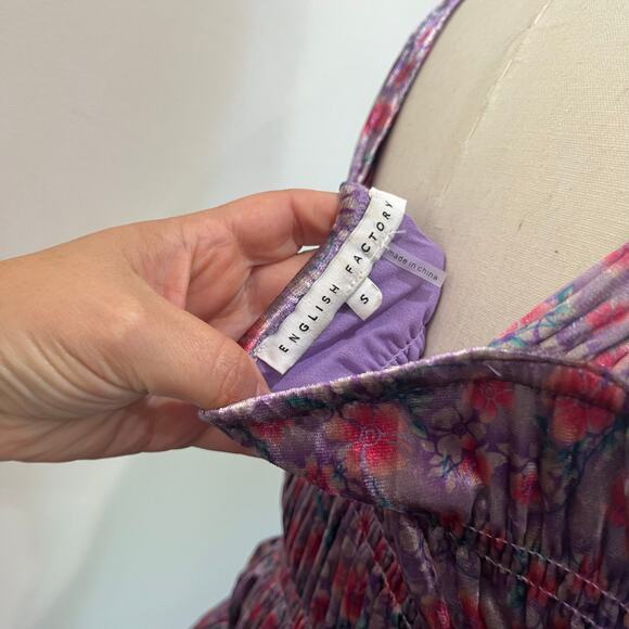 English Factory Smocked Floral Velvet Mini Dress Size Small - Picture 7 of 9